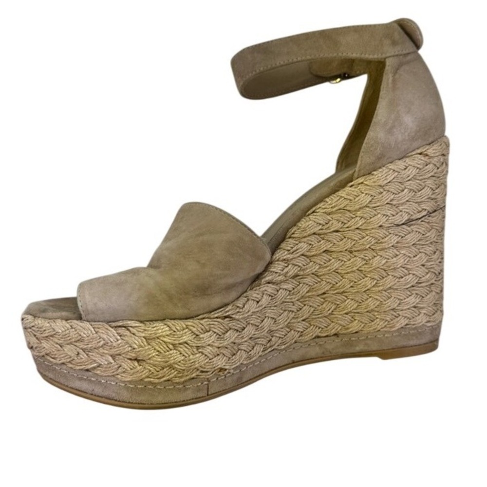Stuart Weitzman Espadrille Wedge Sandals Ankle Strap Suede Beige Size 8